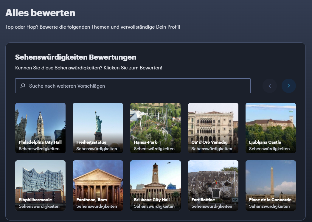 Ratings-Bereich von YouGov mit der Aufforderung, Themen mit Top oder Flop zu bewerten