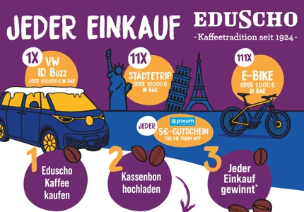 Logo Eduscho VW ID. Buzz 2026 - Gewinnspiel