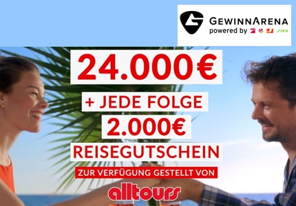 Logo GewinnArena 24.000 Euro + 2.000 Euro Reisegutschein 2026 - Gewinnspiel