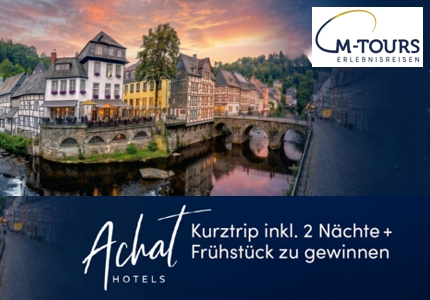 Logo M-Tours Kurztrip Achat Hotel 2026 - Gewinnspiel