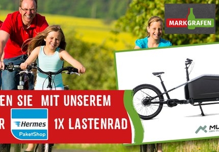 Logo Markgrafen Getränkevertrieb CUBE Lastenrad 2026 - Gewinnspiel