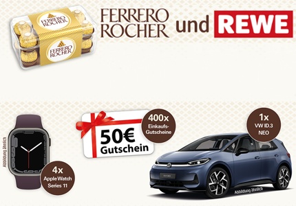 Logo Rewe Ferrero VW ID.3 Neo 2026 - Gewinnspiel